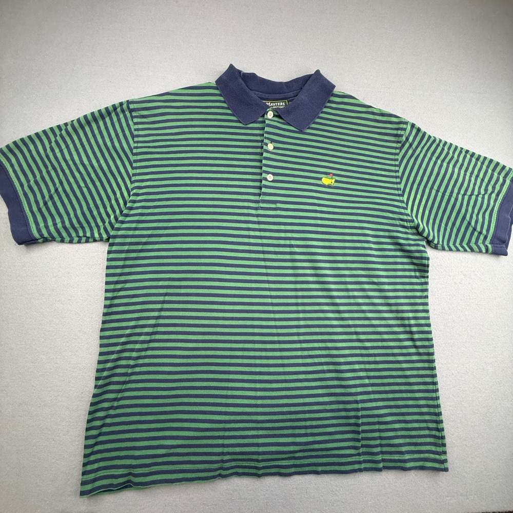 Masters Collection Polo Shirt Mens Large Green Striped Cotton Golf Short Sleeve